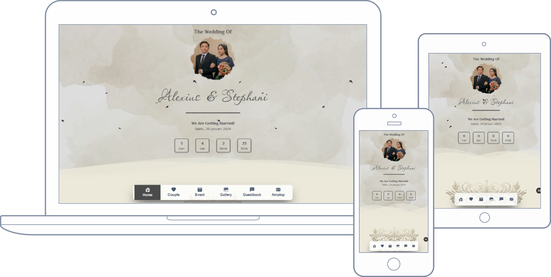 Tampilan undangan digital Nicarico di berbagai perangkat